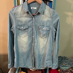 Western Blue Denim Pearl Snaps Shirt